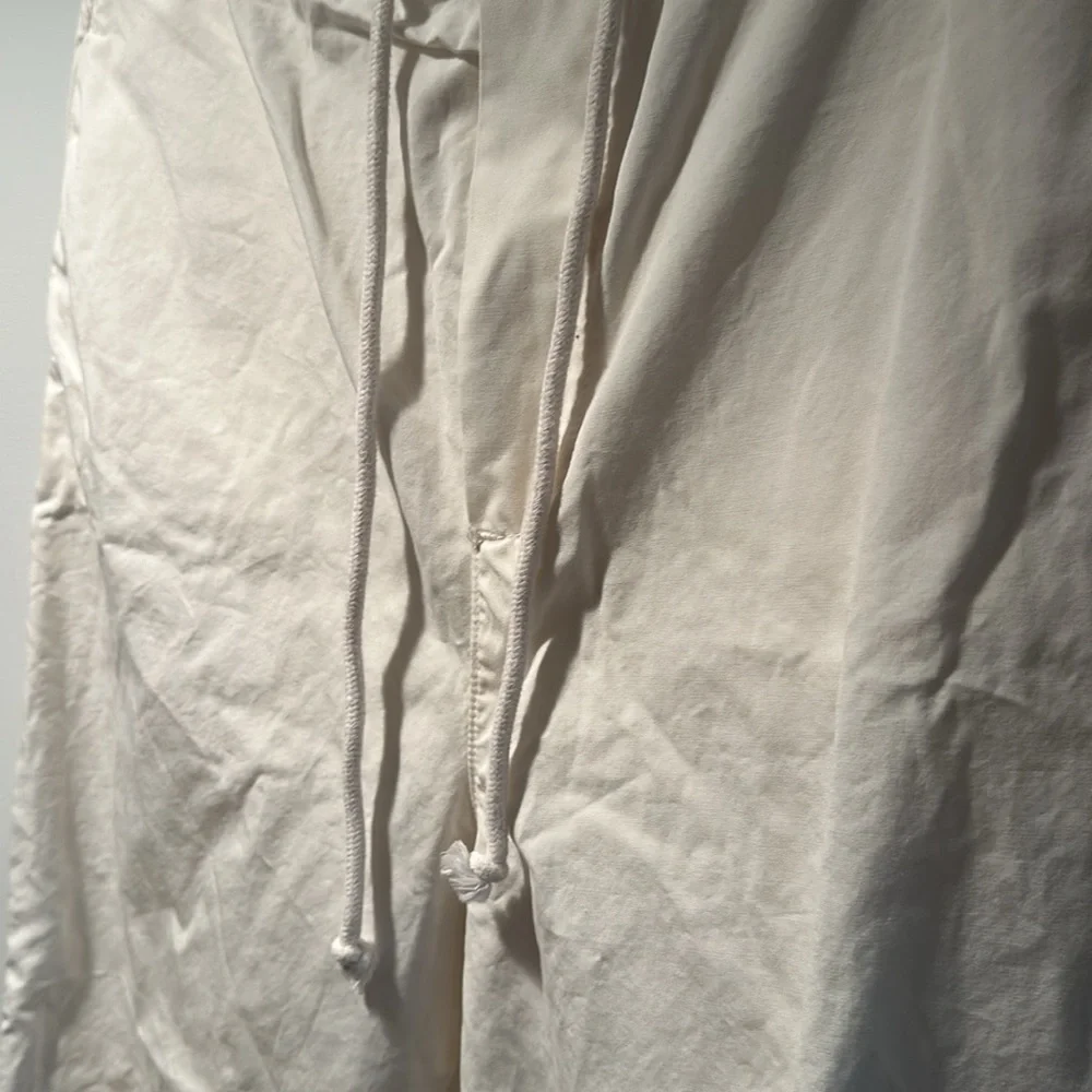 Free People White Cotton‎ Pants Rouched Ankle Crop Baggy Oversized XS
